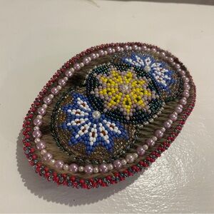 Vintage Hand Beaded Hair Barrette Hair-On Hide Large